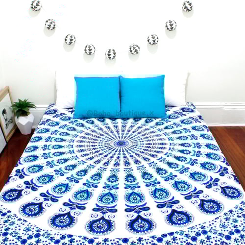Image of Blue and Teal Mandala Throw or Throw Set, From