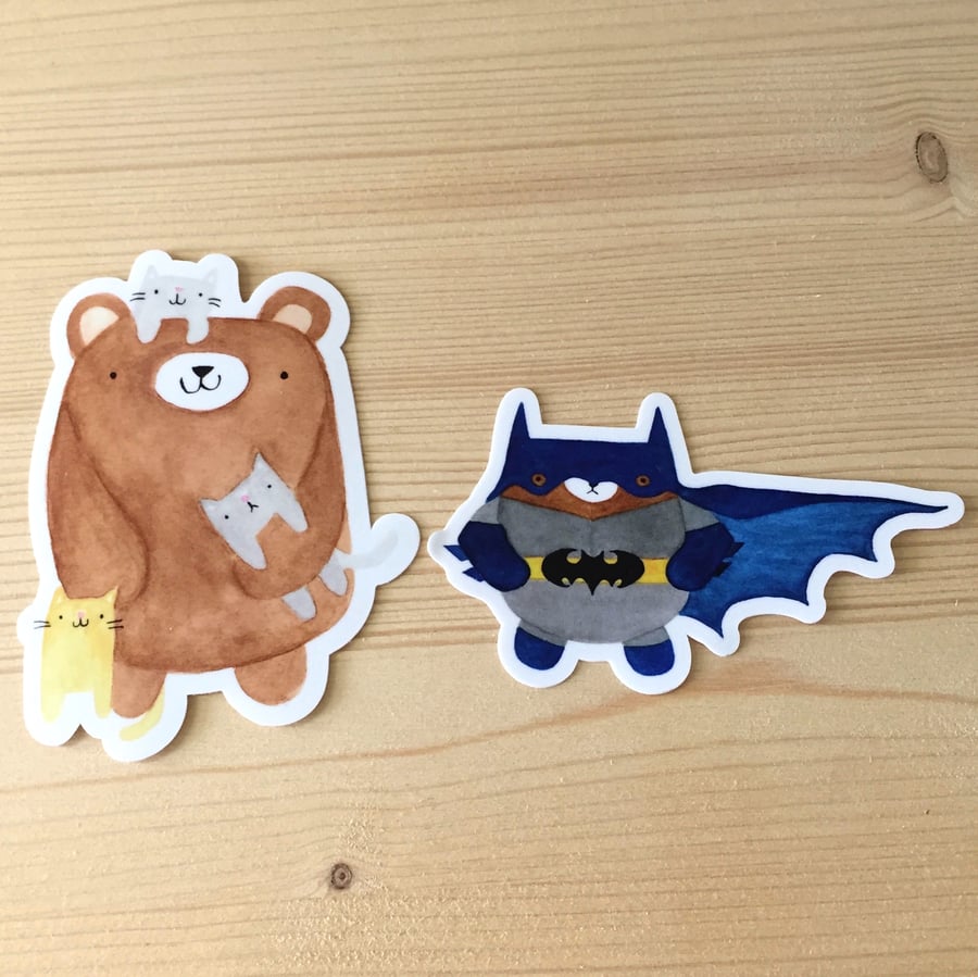 Image of crazy cat + bat bear vinyl stickers *discontinued*