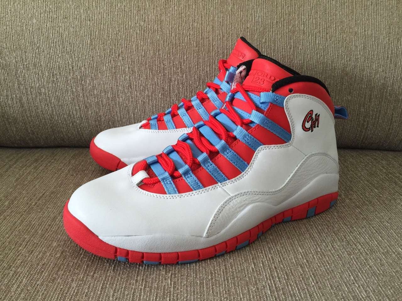 red white and blue jordan 10