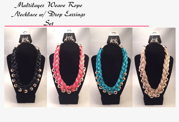 Image of Multilayer Weave Rope Necklace w/Drop Earrings Set