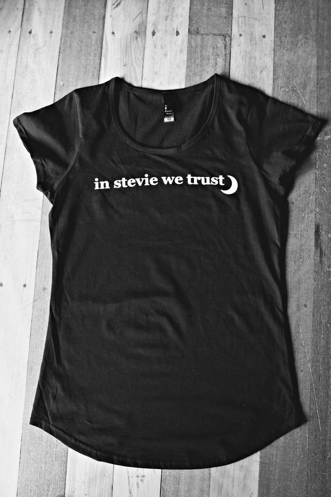 Image of in stevie we trust t-shirt.