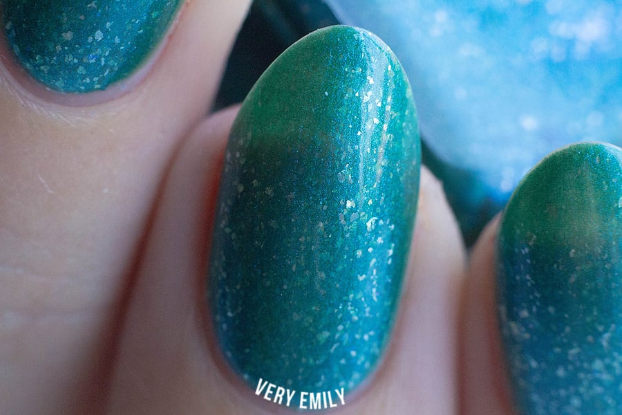 Image of ~The Creaky Chair~ jade/turquoise chrome w/silver flakies Spell nail polish "Dollhouse Mischief"!