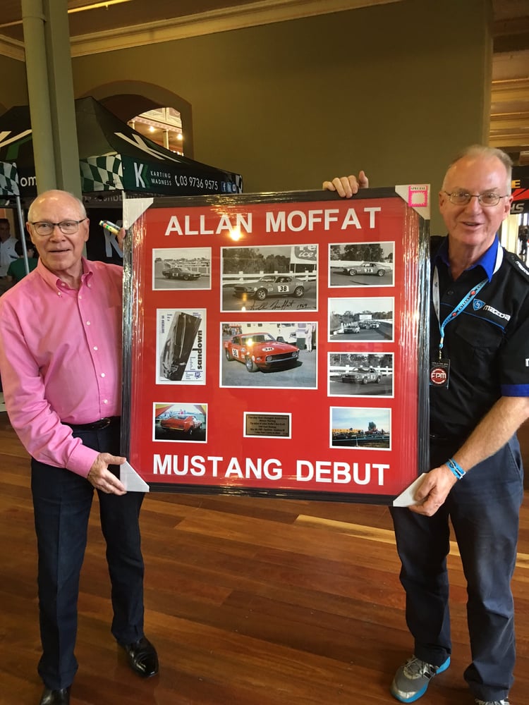Image of Allan Moffat Trans Am Mustang debut photo frame. Autographed.