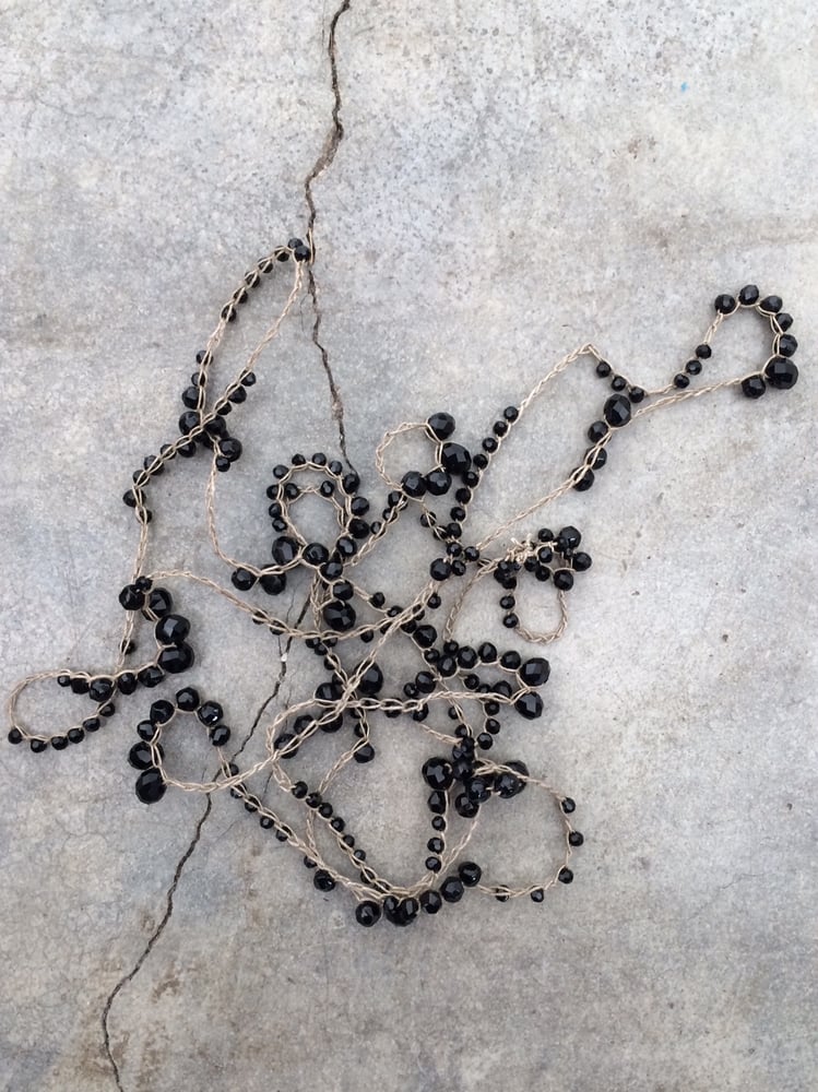 Image of Random Black Crystal Crocheted Linen Necklace