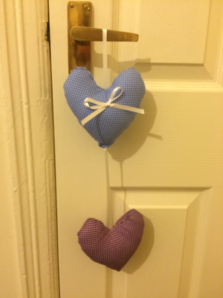 Image of Hanging hearts pillow with ribbon