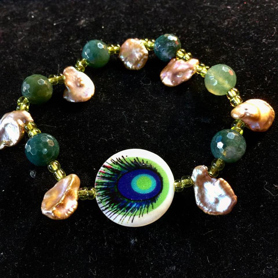 Image of Peacock Goddess ~ Agate and Champagne Pearls