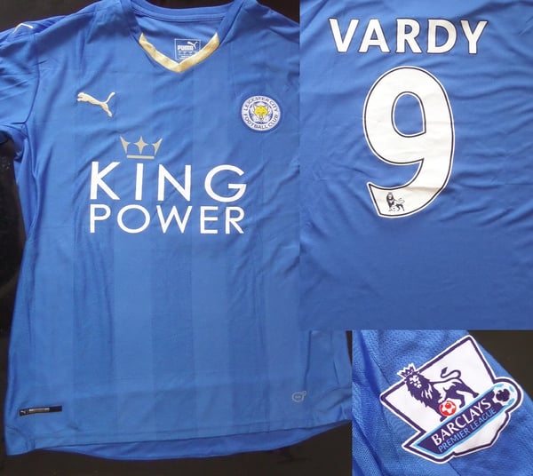 Image of LEICESTER 2015/16 HOME KIT  #9 JAMIE VARDY SIZE LARGE MENS