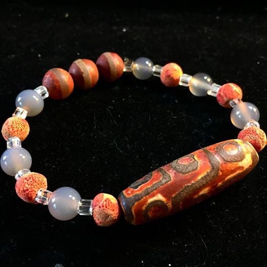 Image of "TRANSFORMATION" ~Tribal Matte Agate with Labradorite and Raw Coral