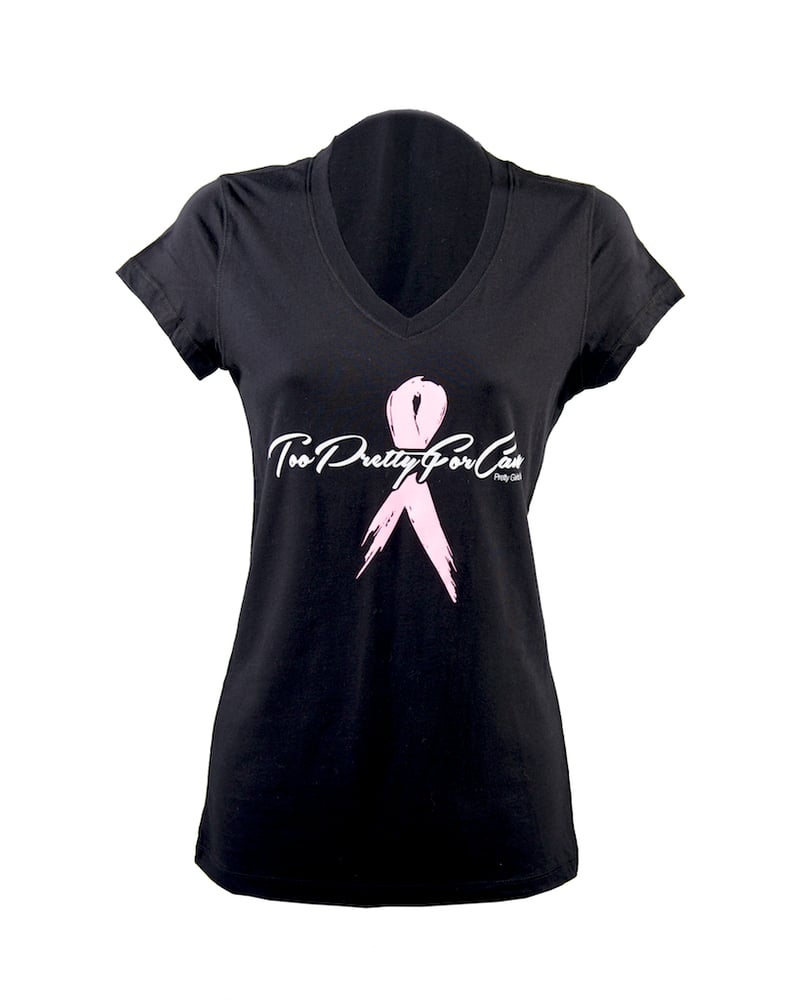 Image of #TooPrettyForCancer  V-Neck (CUSTOMIZE YOUR RIBBON COLOR)