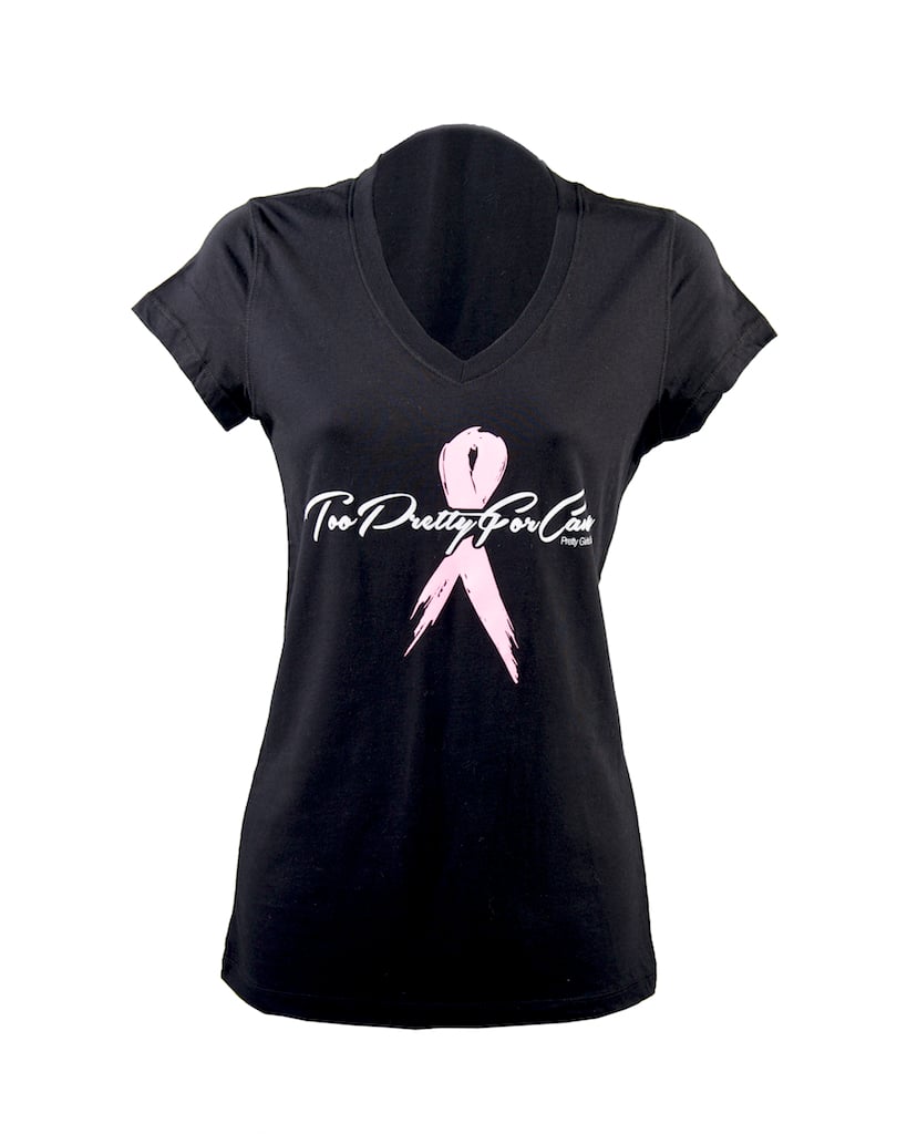 Image of #TooPrettyForCancer V-Neck (CUSTOMIZE YOUR RIBBON COLOR)