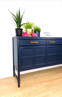 Image 5 of Mid Century Modern Retro Vintage NATHAN SQUARES SIDEBOARD / DRINKS CABINET in navy blue 