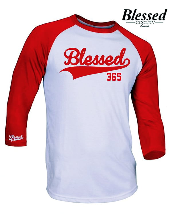 Image of Blessed 365  Baseball Tee - White/Red 