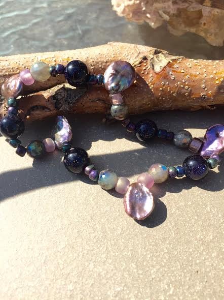 Image of Awaken and Trust <3 Goldstone, Periwinkle Pearl, Aurora Borealis Labradorite