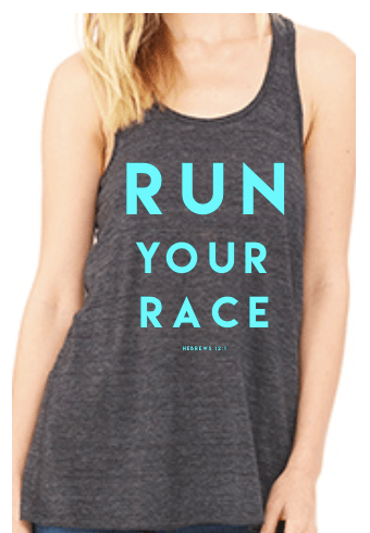 Image of RUN YOUR RACE - Hebrews 12:1 - Black Slub Women's Racerback Tank with Aqua