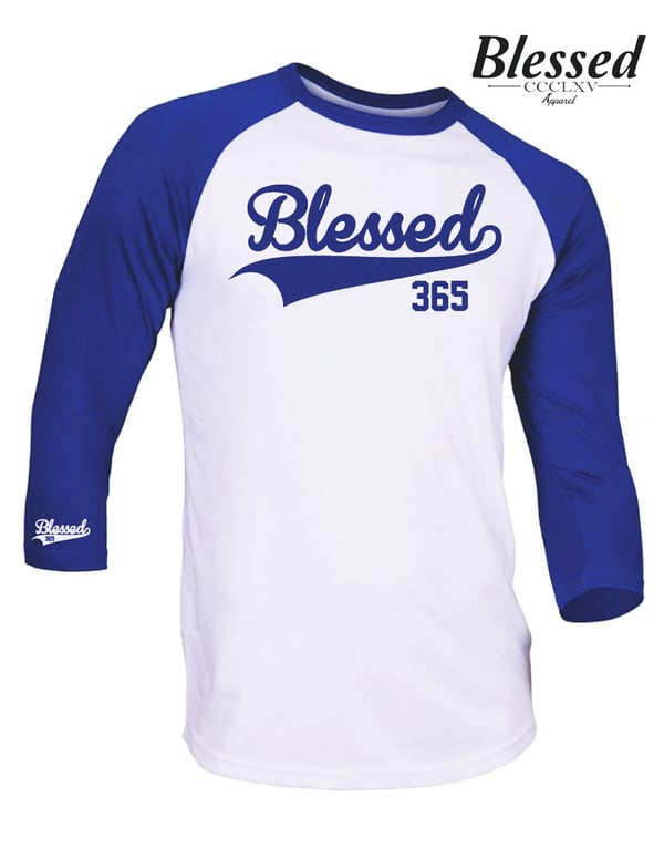 Image of Blessed 365 Baseball Tee - White/Royal Blue