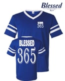 Image 1 of Blessed 365 Striped Sleeve V-Neck - Royal Blue/White