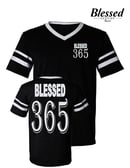 Image 1 of Blessed 365 Striped Sleeve V-Neck - Black/White
