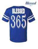 Image 3 of Blessed 365 Striped Sleeve V-Neck - Royal Blue/White