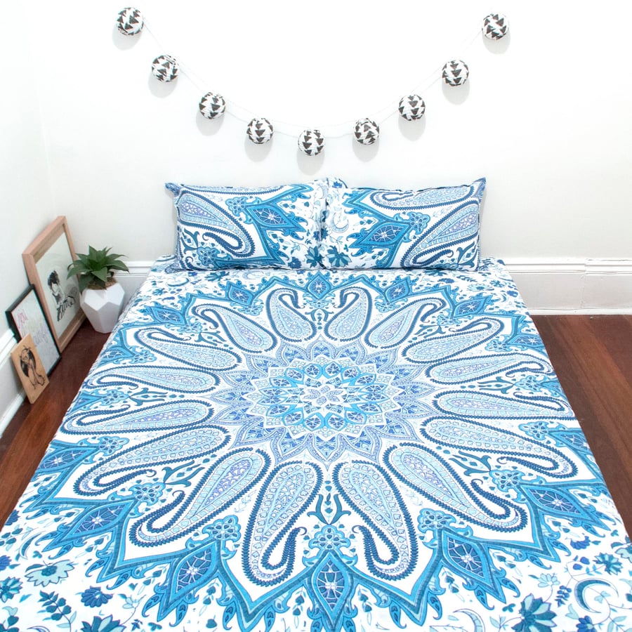 Image of Mosaic Dreams Doona Set in Pale Blue and Green-Marked down from $110, NOW