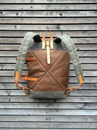 Image 3 of Waxed canvas backpack with detachable leather side straps and padded shoulder straps