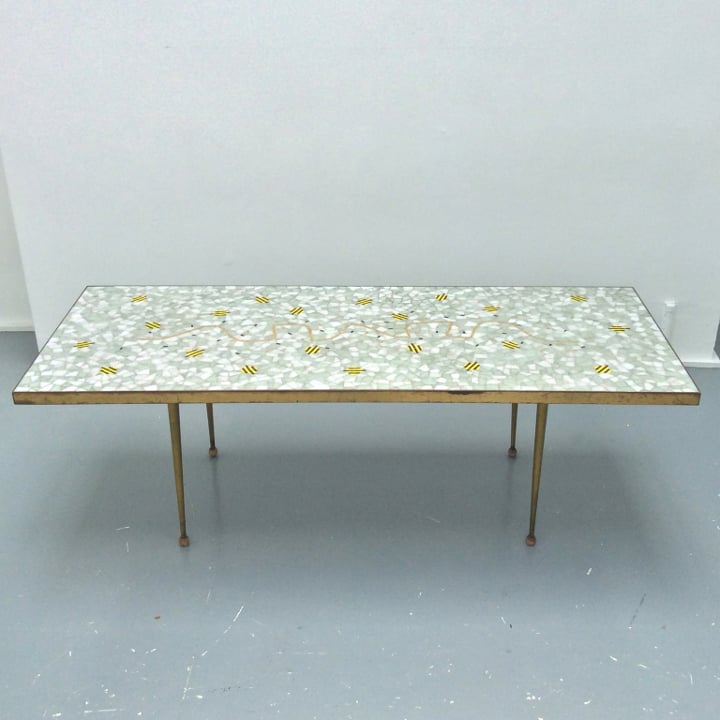 Image of Mosaic Table with Brass Surround, Switzerland 1950s