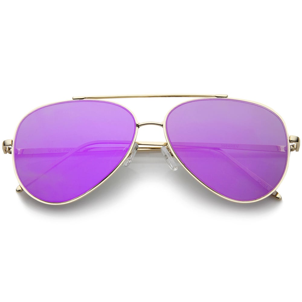 Image of Teardop Flat Lens Metal Aviator Sunglasses 