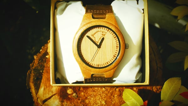 Image of 'BOROBIRD' WOOD+LEATHER WATCH