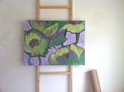 Image of Poppy Painting, Flower Art, Abstract Lime Green Floral Painting, Modern Art by Will Wieber