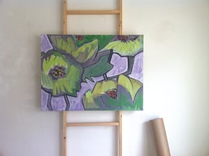 Image of Poppy Painting, Flower Art, Abstract Lime Green Floral Painting, Modern Art by Will Wieber