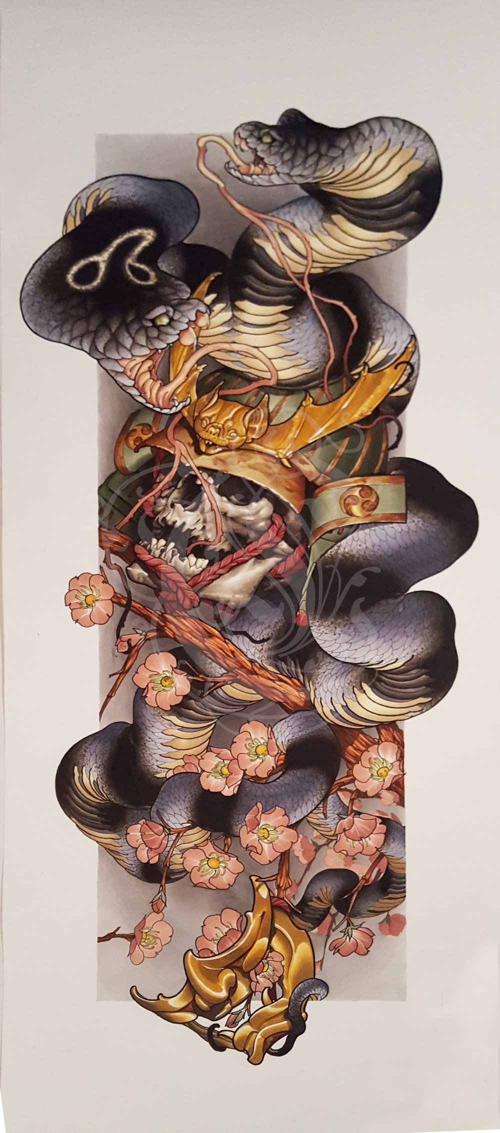 Image of 12 1/2'x32" Samurai Helmet & Snake Fine Art Print
