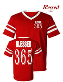 Image 1 of Blessed 365 Striped Sleeve V-Neck - Red/White