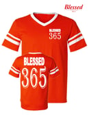 Image 1 of Blessed 365 Striped Sleeve V-Neck - Orange/White