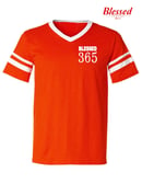 Image 2 of Blessed 365 Striped Sleeve V-Neck - Orange/White