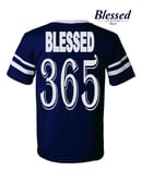 Image 3 of Blessed 365 Striped Sleeve V-Neck - Navy Blue/White