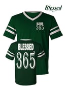 Image 1 of Blessed 365 Striped Sleeve V-Neck - Dark Green/White