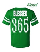 Image 3 of Blessed 365 Striped Sleeve V-Neck - Kelly Green/White