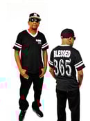 Image 4 of Blessed 365 Striped Sleeve V-Neck - Black/White