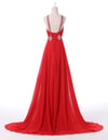 Charming Red Handmade Chiffon Halter Prom Dresses, Red Prom Gowns, Prom Dresses