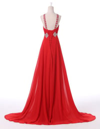 Image 2 of Charming Red Handmade Chiffon Halter Prom Dresses, Red Prom Gowns, Prom Dresses