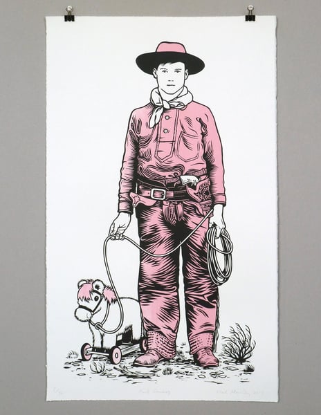 Image of Pink Cowboy linocut print