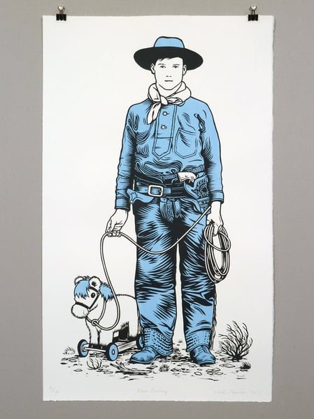 Image of Blue Cowboy linocut print