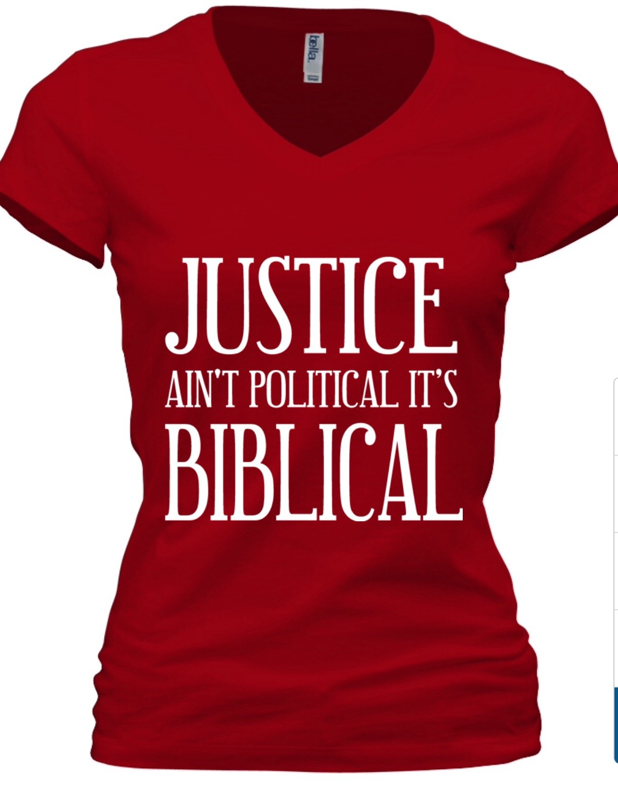 Image of JUSTICE AIN'T POLITICAL IT'S BIBLICAL WOMEN'S VNECK TSHIRT PLEASE ALLOW UP TO 14-16 BUSINESS DAYS TO