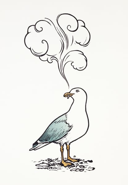Image of Smoking Seagull linocut print