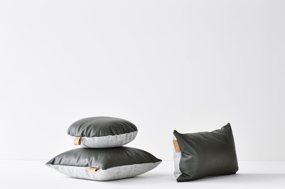 Image of Leather Tab Cushion Cover - Grey Round