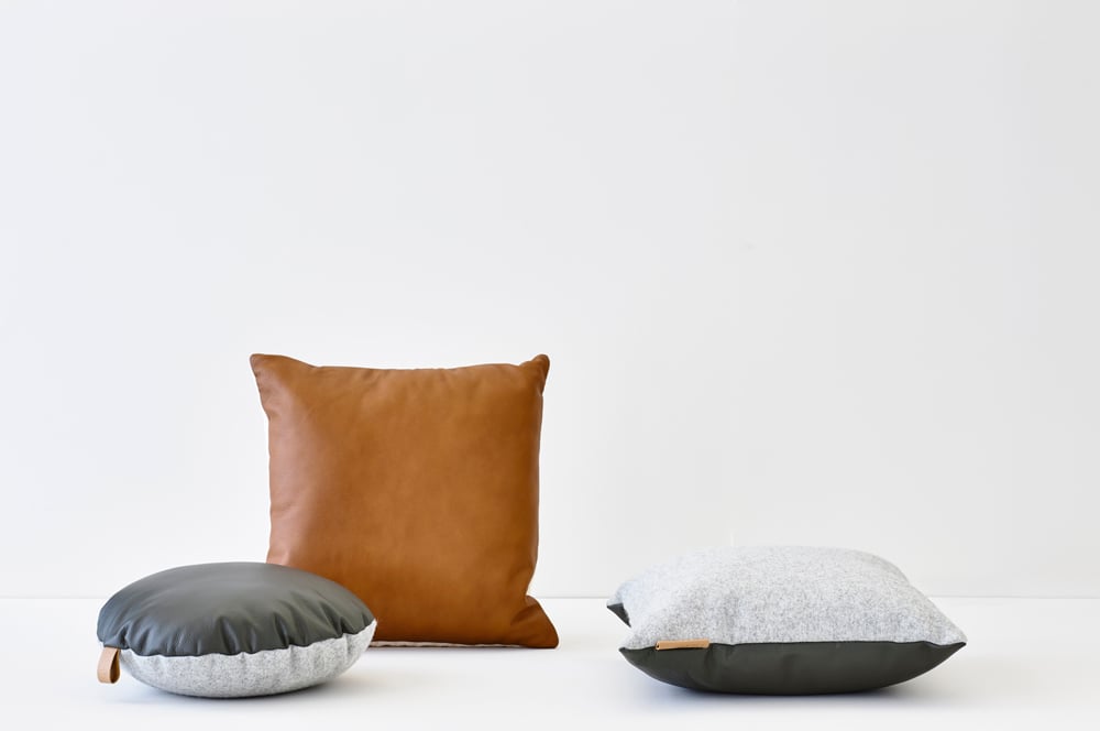 Image of Leather Tab Cushion Cover - Grey Round