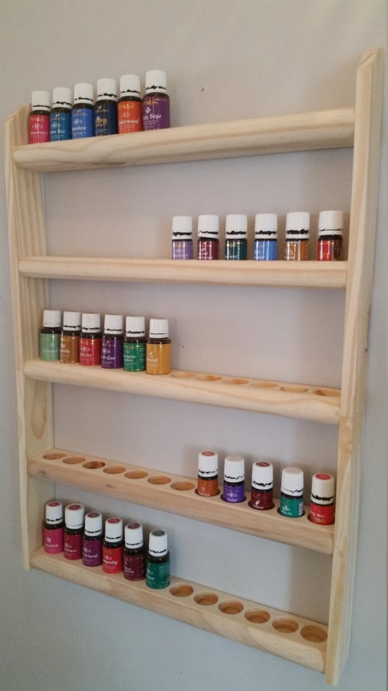 Image of Essential Oil Wall Rack/Hanging Shelf Organizer - UNIQUE Double Holes for both size bottles