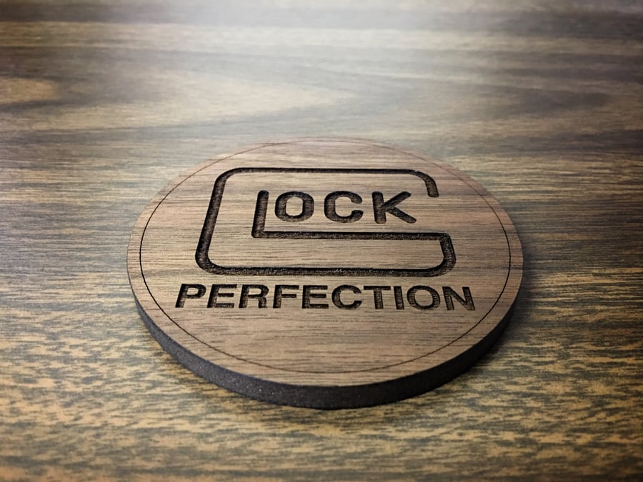 Image of Glock Laser engraved Walnut wood drink coaster set of 2