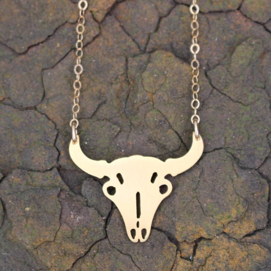 Image of 24k gold plated cattle Skull necklace