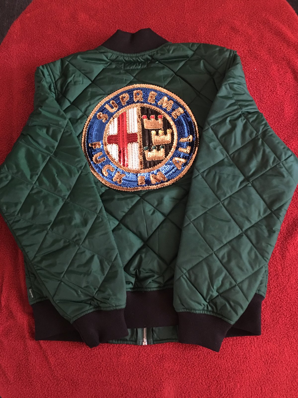 Supreme Sequin Patched Quilted Bomber