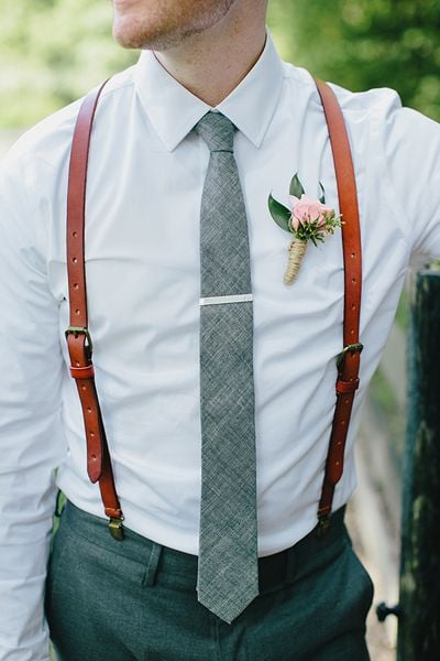 Genuine Leather Suspenders / Groomsmen Wedding Suspenders in Brown